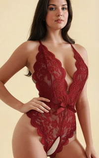 Midnight Devotion — Deep-V Lace Bodysuit