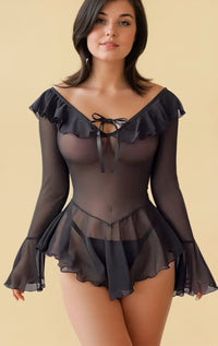 Noire Whimsy — Ruffled Sheer Bodysuit