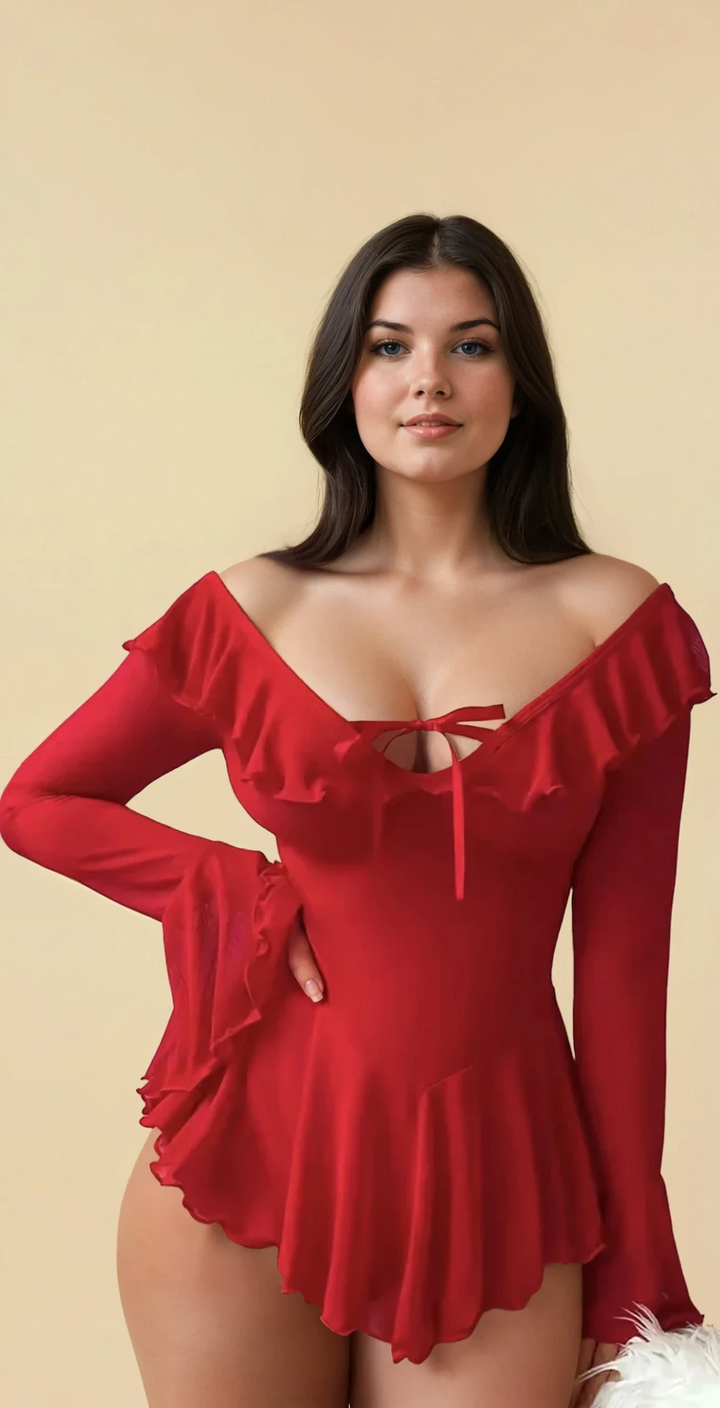 Noire Whimsy — Ruffled Sheer Bodysuit
