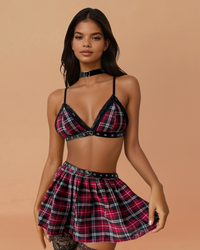 After Class — Vintage Plaid 4-Piece Lingerie Set