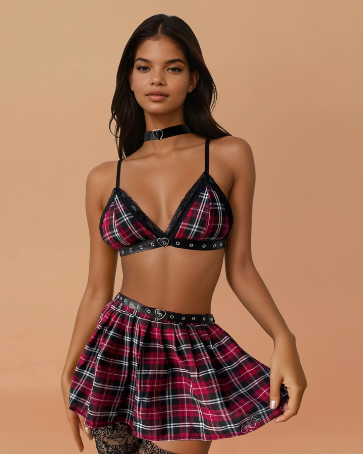 After Class — Vintage Plaid 4-Piece Lingerie Set